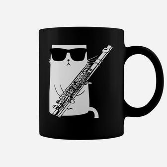 Funny Cat Wearing Sunglasses Playing Flute Coffee Mug | Crazezy UK