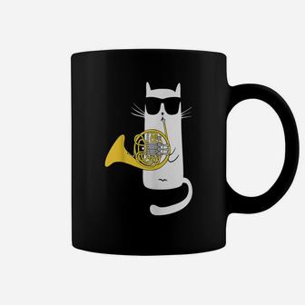 Funny Cat Wearing Sunglasses Playing French Horn Coffee Mug | Crazezy