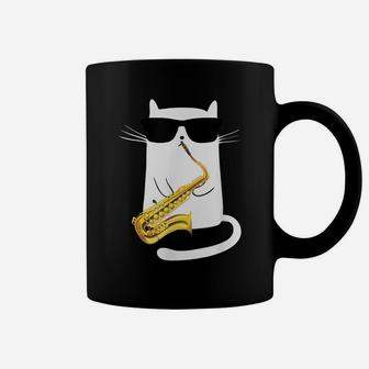 Funny Cat Wearing Sunglasses Playing Saxophone Coffee Mug | Crazezy