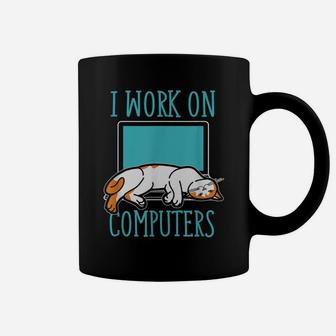 Funny Cats And Computers Laptop Tshirts For Pet Lovers Coffee Mug | Crazezy DE