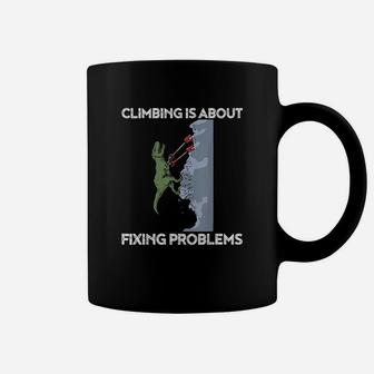 Funny Climbing Trex Rock Climber Dinosaur Coffee Mug | Crazezy