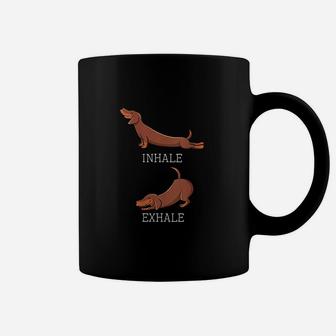 Funny Dachshund Dog Yoga Inhale Exhale Coffee Mug | Crazezy AU