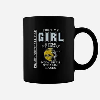 Funny Proud Softball Dad Girl Stole My Heart Coffee Mug | Crazezy