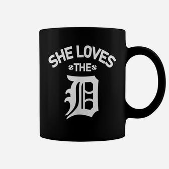 Funny She Loves The Detroit D Classic Varsity Style Baseball Coffee Mug | Crazezy UK