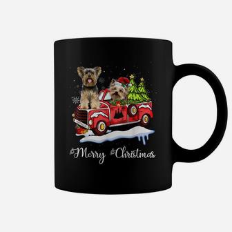 Funny Yorkies Ride Red Truck Christmas Pajama Coffee Mug | Crazezy