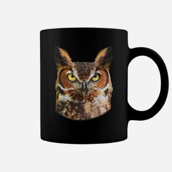 Great Horned Owl Head T-Shirt Owl Lover Tee Coffee Mug | Crazezy