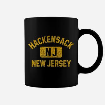 Hackensack NJ New Jersey Gym Style Distressed Amber Print Coffee Mug | Crazezy UK