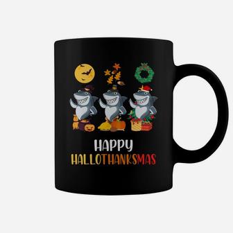 Happy Hallothanksmas Shark Christmas Thanksgiving Shark Doo Coffee Mug | Crazezy