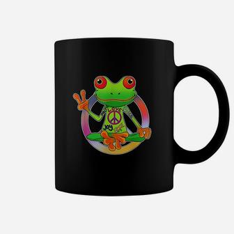Hippie Frog Peace Sign Yoga Frogs Hippies 70s Coffee Mug | Crazezy