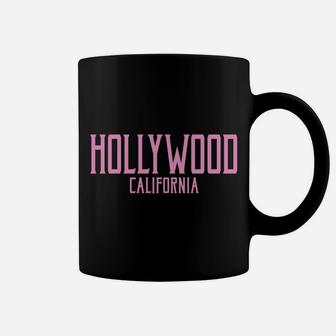 Hollywood California Ca Vintage Text Pink Print Coffee Mug | Crazezy