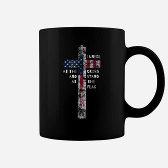 I Kneel At The Cross And Stand At The Flag Men Women Coffee Mug | Crazezy