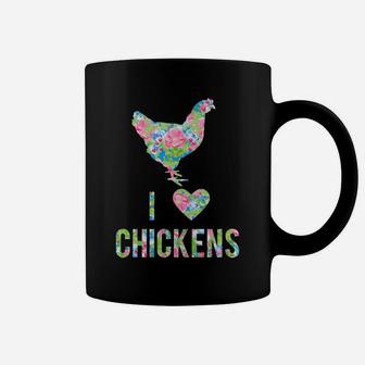 I Love Chickens Flowers Pattern Hen Heart Silhouette Pattern Coffee Mug | Crazezy