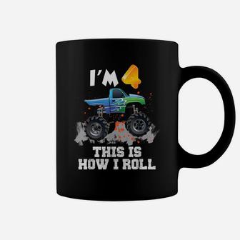 I'm 4 This Is How I Roll Monster Truck 4Th Birthday Coffee Mug | Crazezy