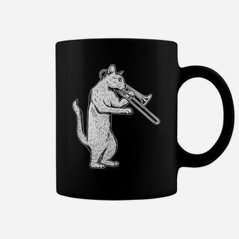 Jazz Cat Playing Trombone T-Shirt Cool Musician Coffee Mug | Crazezy