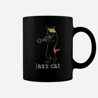Jazz Trumpet Playing Kitty Cat Shirt Cool Jazz Cat Tee Coffee Mug | Crazezy