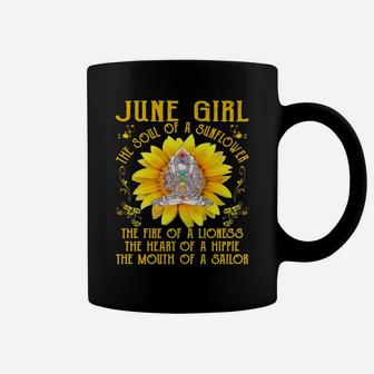 June Girl The Soul Of A Sunflower Yoga Birthday Coffee Mug | Crazezy