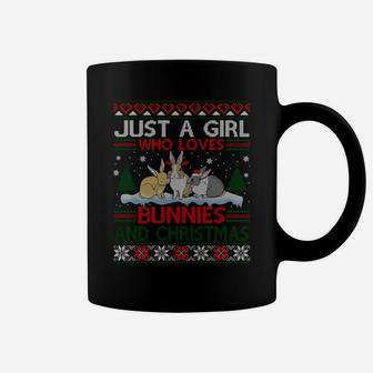 Just A Girl Who Loves Bunnies And Christmas Ugly Sweater Sweatshirt Coffee Mug | Crazezy