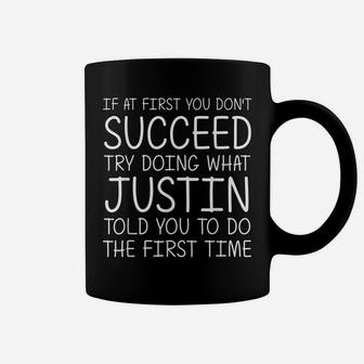 Justin Name Personalized Birthday Funny Christmas Joke Coffee Mug | Crazezy AU