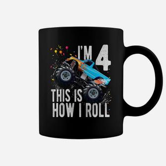 Kids 4 Year Old Shirt 4Th Birthday Boy Monster Truck Car T Shirt Coffee Mug | Crazezy