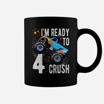 Kids 4Th Birthday Boy Shirt 4 Year Old Monster Truck Car T Shirt Coffee Mug | Crazezy AU