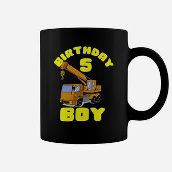 Kids 5Th Birthday Boy Shirt | Crane Truck 5 Year Old Shirt Gift Coffee Mug | Crazezy