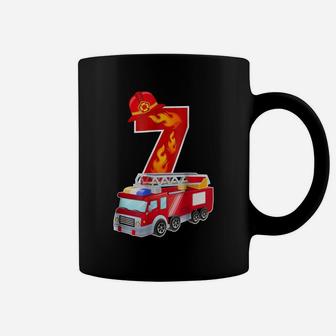 Kids 7Th Birthday Party Fire Truck Toddler Age 7 T Shirt Coffee Mug | Crazezy