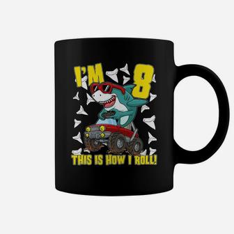 Kids 8 Years Old 8Th Birthday Monster Truck Dinosaur Shark Gifts Coffee Mug | Crazezy AU