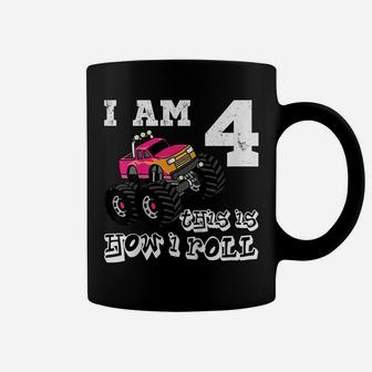 Kids Kids 4 Years Old 4Th Birthday Monster Truck Car Shirt Girl Coffee Mug | Crazezy AU