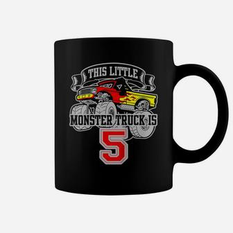 Kids Monster Truck 5Th Birthday This Little Monster Trucks Coffee Mug | Crazezy