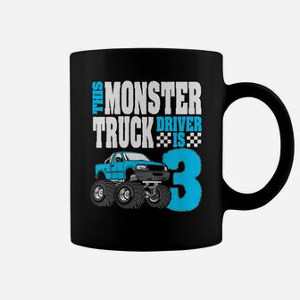 Kids This Monster Truck Driver Is 3 Birthday Top For Boys Coffee Mug | Crazezy