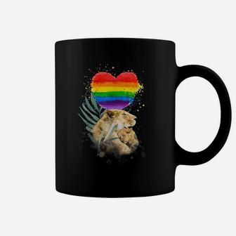 LGBTQ Pride Mommy Lion With Baby Rainbow Heart Love Coffee Mug | Crazezy