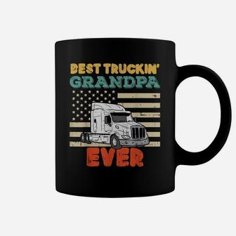 Mens American Flag Best Truckin Grandpa US Semi Truck Driver Gift Coffee Mug | Crazezy