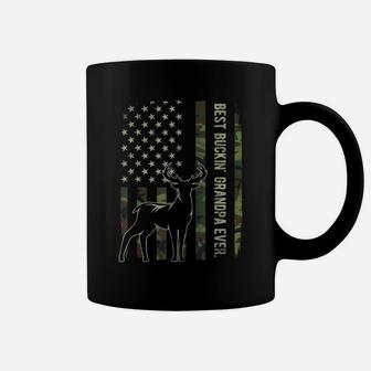 Mens Best Buckin' Grandpa Ever Camo American Flag Deer Hunting Coffee Mug | Crazezy DE