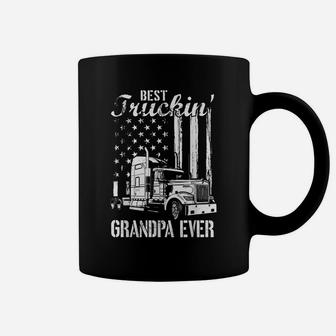 Mens Best Trucking Grandpa Ever Truck Driver American Flag Coffee Mug | Crazezy