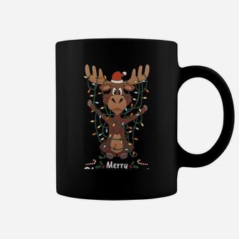 Merry Christmoose Christmas Moose Xmas Tree Lights Gift Sweatshirt Coffee Mug | Crazezy