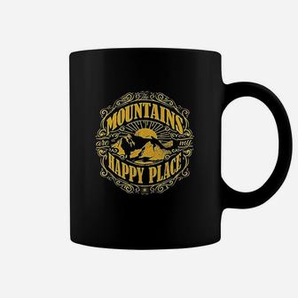 Mountains Are My Happy Place Cool Vintage Hiking Camping Coffee Mug | Crazezy UK