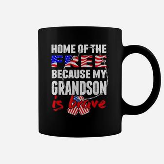 My Grandson Is Brave Home Of The Free Proud Army Grandparent Coffee Mug | Crazezy CA