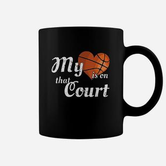 My Heart Is On That Court -basketball Mom Dad Coffee Mug | Crazezy