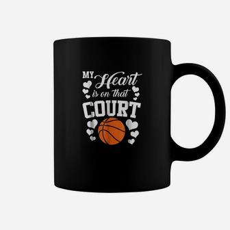 My Heart Is On That Court Basketball Mom Dad Husband Coffee Mug | Crazezy DE