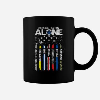 No One Fights Alone Usa Flag Thin Line Military Police Nurse Coffee Mug | Crazezy CA