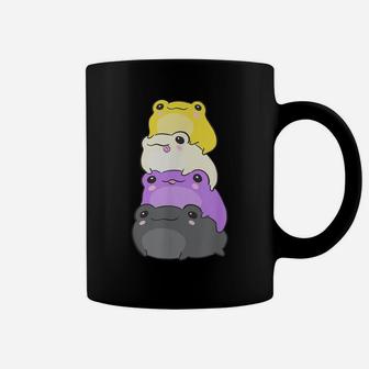 Nonbinary Flag Color Frogs Subtle Enby Pride Cute Aesthetic Coffee Mug | Crazezy