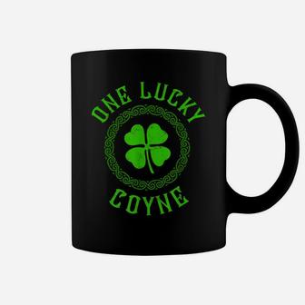 One Lucky Coyne Irish Last Name Distressed Clover T-Shirt Coffee Mug | Crazezy UK