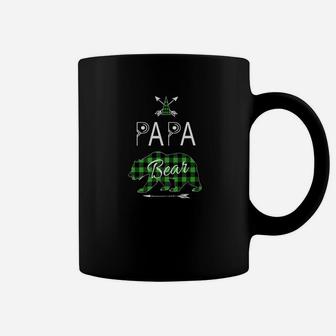 Papa Bear Shirt Buffalo Plaid Green Family Christmas Camping Coffee Mug | Crazezy