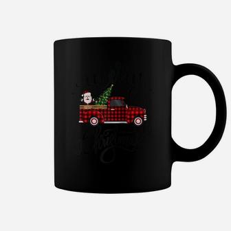 Red Plaid Truck With Green Tree And Santa Merry Christmas Raglan Baseball Tee Coffee Mug | Crazezy CA
