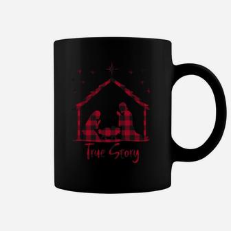 Red Plaid True Story Of Jesus Birth Christmas Nativity Sweatshirt Coffee Mug | Crazezy