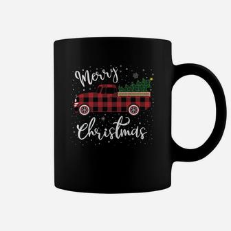 Red Truck Christmas Shirt Buffalo Plaid Merry Christmas Coffee Mug | Crazezy