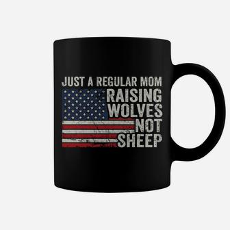 Regular Mom Raising Wolves Not Sheep - Mens Vintage Usa Flag Sweatshirt Coffee Mug | Crazezy DE