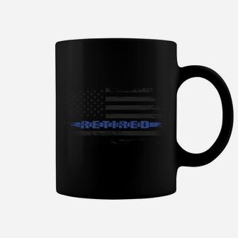Retired Police Officer Blue Line Distressed American Flag Sweatshirt Coffee Mug | Crazezy