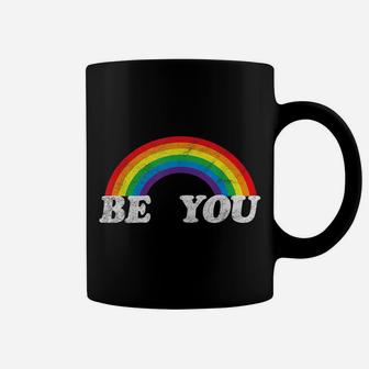 Retro Lgbt | Cool Distressed Tops| Be You Rainbow Tee Coffee Mug | Crazezy