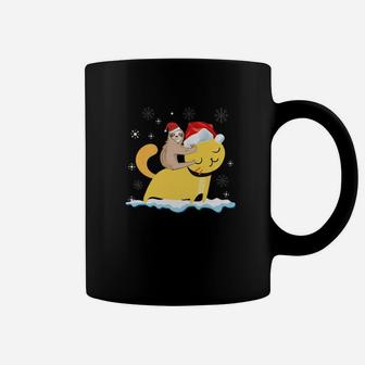 Sloth Riding Cat Walking Around Snow Christmas Cute Coffee Mug | Crazezy